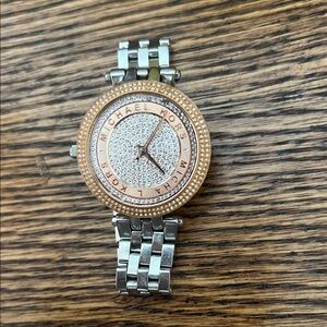 Michael Kors Silver and Rose Gold Crystal Accent Women's Watch